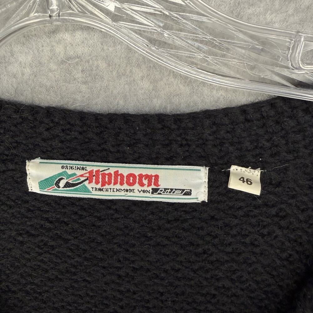 Alphorn Cardigan Womens 46 Black Wool Embroidered Floral Heart Vtg - Picture 12 of 13